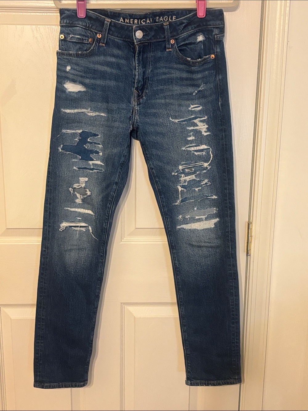 American Eagle Outfitters Men's Athletic Skinny Airflex Jeans Distressed Wash 30